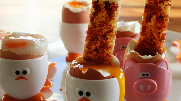 BACON SOLDIERS with SOFT BOILED EGGS